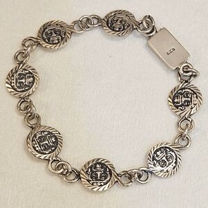 Sterling Silver Vintage 925 Stamped Mexico Mayan Calendar Bracelet
